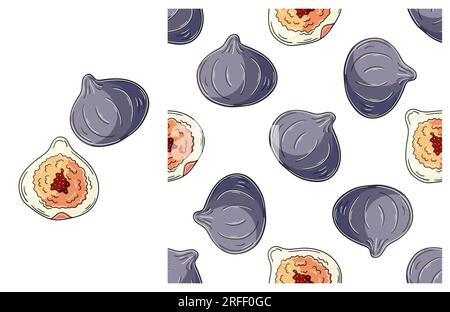 Figs. Seamless pattern for kitchen, restaurant or shop. Set in hand draw style. Can be used for fabric and etc Stock Vector