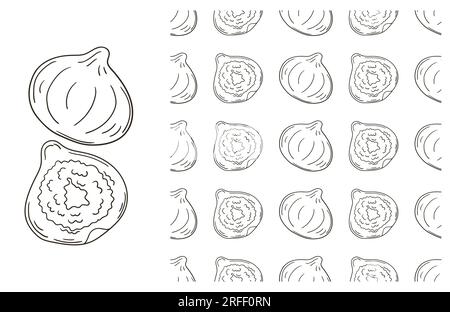 Figs. Coloring pattern for kitchen, restaurant or shop. Set in hand draw style Stock Vector