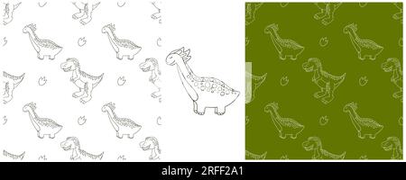 Set funny kids dinosaur pattern. Tyrannosaur. Coloring dinosaur vector background. Print for cloth design, textile, fabric, wallpaper Stock Vector