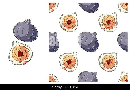 Seamless pattern for kitchen, restaurant or shop. Figs. Set in hand draw style. Can be used for fabric and etc Stock Vector