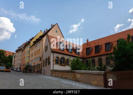 Nuremberg, Germany - July 19, 2023: Beautiful well-groomed streets of old town. View of historical center of Nuremberg, Franconia, Bavaria Stock Photo