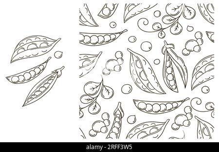 Coloring pattern for kitchen, restaurant or shop. Peas. Set in hand draw style. Can be used for fabric Stock Vector