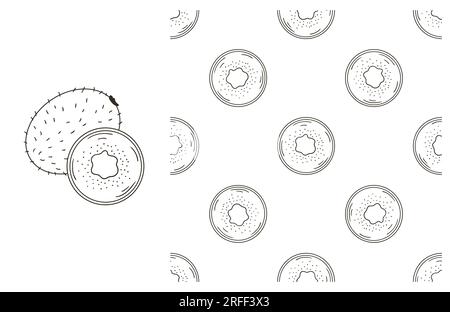 Coloring pattern for kitchen, restaurant or shop. Set in hand draw style. Kiwi. Can be used for fabric and etc Stock Vector