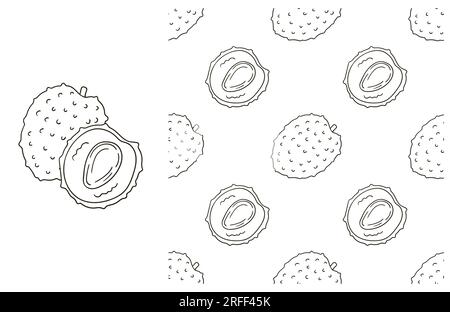 Coloring pattern for kitchen, restaurant or shop. Set in hand draw style. Litchi. Can be used for fabric and etc Stock Vector