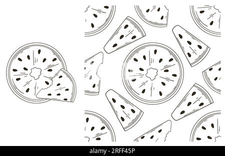 Coloring pattern for kitchen, restaurant or shop. Watermelons. Set in hand draw style. Can be used for fabric and etc Stock Vector
