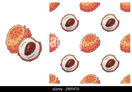 Seamless pattern for kitchen, restaurant or shop. Set in hand draw style. Litchi. Can be used for fabric and etc Stock Vector