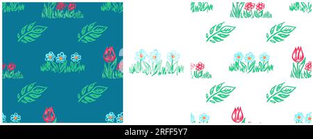Girly seamless pattern. Set drawings with wax crayons. Flower mood, tulips. Print for cloth design Stock Vector