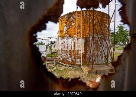 United States, Louisiana, Dulac, warehouses and houses destroyed by the October 2021 hurricane Stock Photo