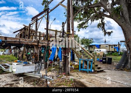 United States, Louisiana, Dulac, warehouses and houses destroyed by the October 2021 hurricane Stock Photo