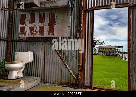 United States, Louisiana, Dulac, warehouses and houses destroyed by the October 2021 hurricane Stock Photo