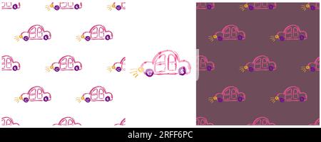 Boys seamless pattern. Car. Set drawings with wax crayons. Print for cloth design, textile Stock Vector