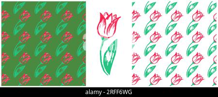 Girly seamless pattern. Set drawings with wax crayons. Flower mood, tulips. Print for cloth design, textile, fabric, wallpaper Stock Vector