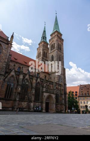 Nuremberg, Germany - July 19, 2023: View of St. Sebaldus Church in historical center of Nurnberg, Franconia, Bavaria  Stock Photo