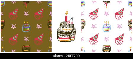 Festive seamless pattern. Set drawings with wax crayons. Birthday Stock Vector