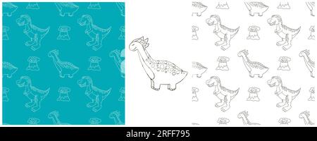 Set funny kids dinosaur pattern. Coloring dinosaur vector background. Tyrannosaurus. Print for cloth design, textile Stock Vector