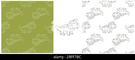 Set funny kids dinosaur pattern. Triceratops. Coloring dinosaur vector background. Print for cloth design, textile, fabric, wallpaper, wrapping paper Stock Vector