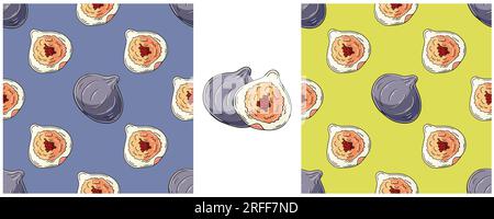 Seamless pattern for kitchen, restaurant or shop. Set in hand draw style. Figs. Color packaging, wrapping paper and etc Stock Vector