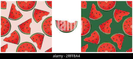 Watermelons. Seamless pattern for kitchen, restaurant or shop.Color  Set in hand draw style. Can be used for fabric and etc Stock Vector