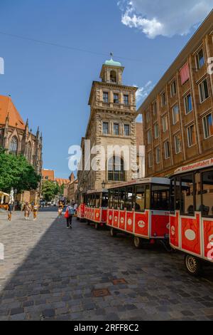 Nuremberg, Germany - July 19, 2023: Beautiful well-groomed streets of old town. View of historical center of Nuremberg, Franconia, Bavaria Stock Photo