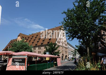 Nuremberg, Germany - July 19, 2023: Beautiful well-groomed streets of old town. View of historical center of Nuremberg, Franconia, Bavaria Stock Photo