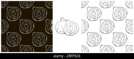 Seamless pattern for kitchen, restaurant or shop. Figs. Set in hand draw style. Monochrome packaging, wrapping and etc Stock Vector