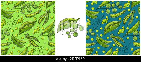 Seamless pattern for kitchen, restaurant or shop. Set in hand draw style. Peas. Color packaging, wrapping paper and etc Stock Vector