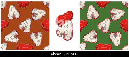 Seamless pattern with tropical fruits. Color Set in hand draw style. Rose apple, Chom-poo. Can be used for fabric and etc Stock Vector