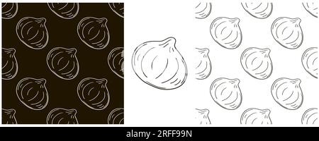 Seamless pattern for kitchen, restaurant or shop. Monochrome Set in hand draw style. Figs. Can be used for fabric Stock Vector