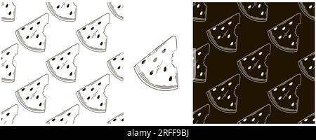 Seamless pattern for kitchen, restaurant or shop. Monochrome Set in hand draw style. Watermelons. Can be used for fabric Stock Vector
