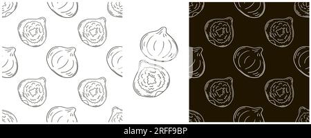 Seamless pattern for kitchen, restaurant or shop. Figs. Monochrome Set in hand draw style. Can be used for fabric and etc Stock Vector