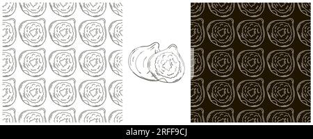 Seamless pattern for kitchen, restaurant or shop. Figs. Set in hand draw style. Monochrome packaging, wrapping paper and etc Stock Vector