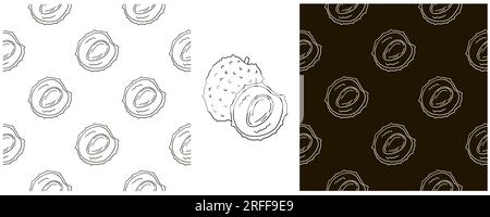 Seamless pattern for kitchen, restaurant or shop. Monochrome Set in hand draw style. Litchi Stock Vector