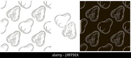 Rose apple, Chom-poo. Seamless pattern with tropical fruits. Monochrome Set in hand draw style. Can be used for fabric and etc Stock Vector