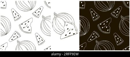 Seamless pattern for kitchen, restaurant or shop. Set in hand draw style. Watermelons. Monochrome wrapping paper and etc Stock Vector