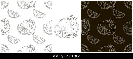 Seamless pattern for kitchen, restaurant or shop. Oranges. Monochrome Set in hand draw style. Can be used for fabric Stock Vector