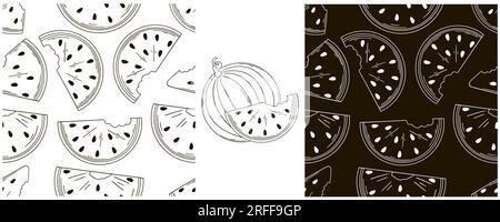 Seamless pattern for kitchen, restaurant or shop. Watermelons. Monochrome Set in hand draw style. Can be used for fabric Stock Vector
