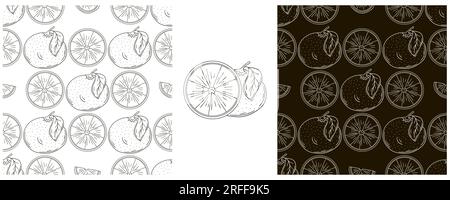 Seamless pattern with tropical fruits. Monochrome Set in hand draw style. Grapefruit, red orange. Can be used for fabric and etc Stock Vector