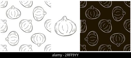 Figs. Seamless pattern for kitchen, restaurant or shop. Set in hand draw style. Monochrome packaging, wrapping and etc Stock Vector
