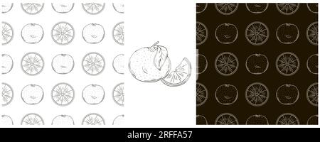 Set in hand draw style. Grapefruit, red orange. Monochrome Seamless pattern with tropical fruits. Can be used for fabric Stock Vector