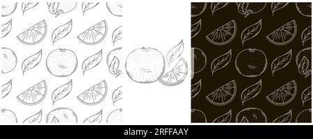 Grapefruit, red orange. Seamless pattern with tropical fruits. Set in hand draw style. Monochrome packaging, wrapping paper and etc Stock Vector