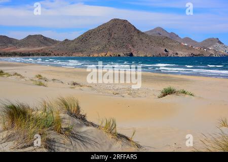 Ensenada de los Genoveses, beach and dunes. Cabo de Gata-Nijar Naturall Park, Almeria province, Andalucia, Spain. Stock Photo