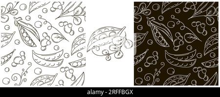 Seamless pattern for kitchen, restaurant or shop. Set in hand draw style. Peas. Monochrome wrapping and etc Stock Vector