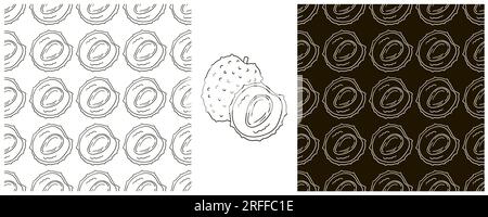 Seamless pattern for kitchen, restaurant or shop. Litchi. Set in hand draw style. Monochrome wrapping paper and etc Stock Vector