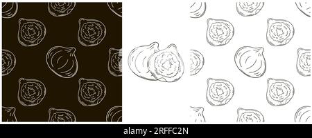 Seamless pattern for kitchen, restaurant or shop. Set in hand draw style. Figs. Monochrome wrapping paper and etc Stock Vector