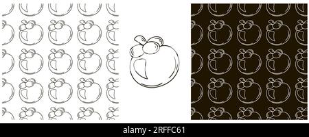 Set in hand draw style. Mangosteen. Monochrome Seamless pattern with tropical fruits Stock Vector