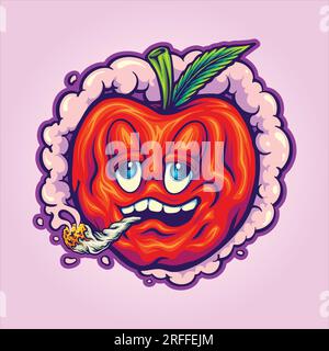 Hilarious cherry blazing smoking marijuana vector illustrations for your work logo, merchandise t-shirt, stickers and label designs, poster, greeting Stock Vector