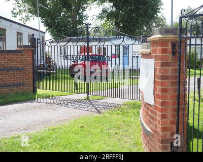 Leysdown, Kent, UK. 3rd Aug, 2023. Muswell Manor (also known as Mussel Manor) in Leysdown, Isle of Sheppey was the world's first aero club and is up for sale with a guide price of £850k for the clubhouse, or £1.8 million if purchased with the small holiday park that surrounds it. It's on the spot where JTC Moore Brabazon recorded the first UK powered flight and was visitied by the Wright Brothers, Short Brothers, CS Rolls and other notable early aviation pioneers. Sheppey is known as cradle of British Aviation. Credit: James Bell/Alamy Live News Stock Photo