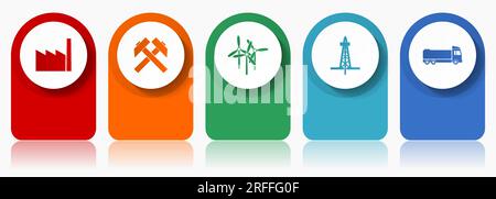 Industry and technology icon set, miscellaneous vector icons such as factory, mining, wind energy, oil and truck, modern design infographic template, Stock Vector