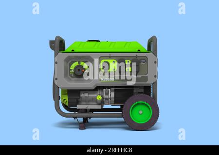 Modern compact electrical generator front view 3d render on blue Stock Photo