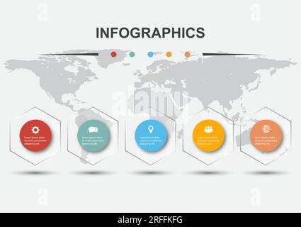 Infographic design template with 5 hexagons transparent, stock vector Stock Vector